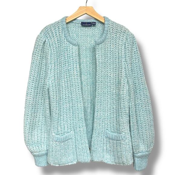 Vintage Van Heusen Cardigan Chunky Knit Open Front Pockets Pastel Cottage Sz M - Picture 3 of 8